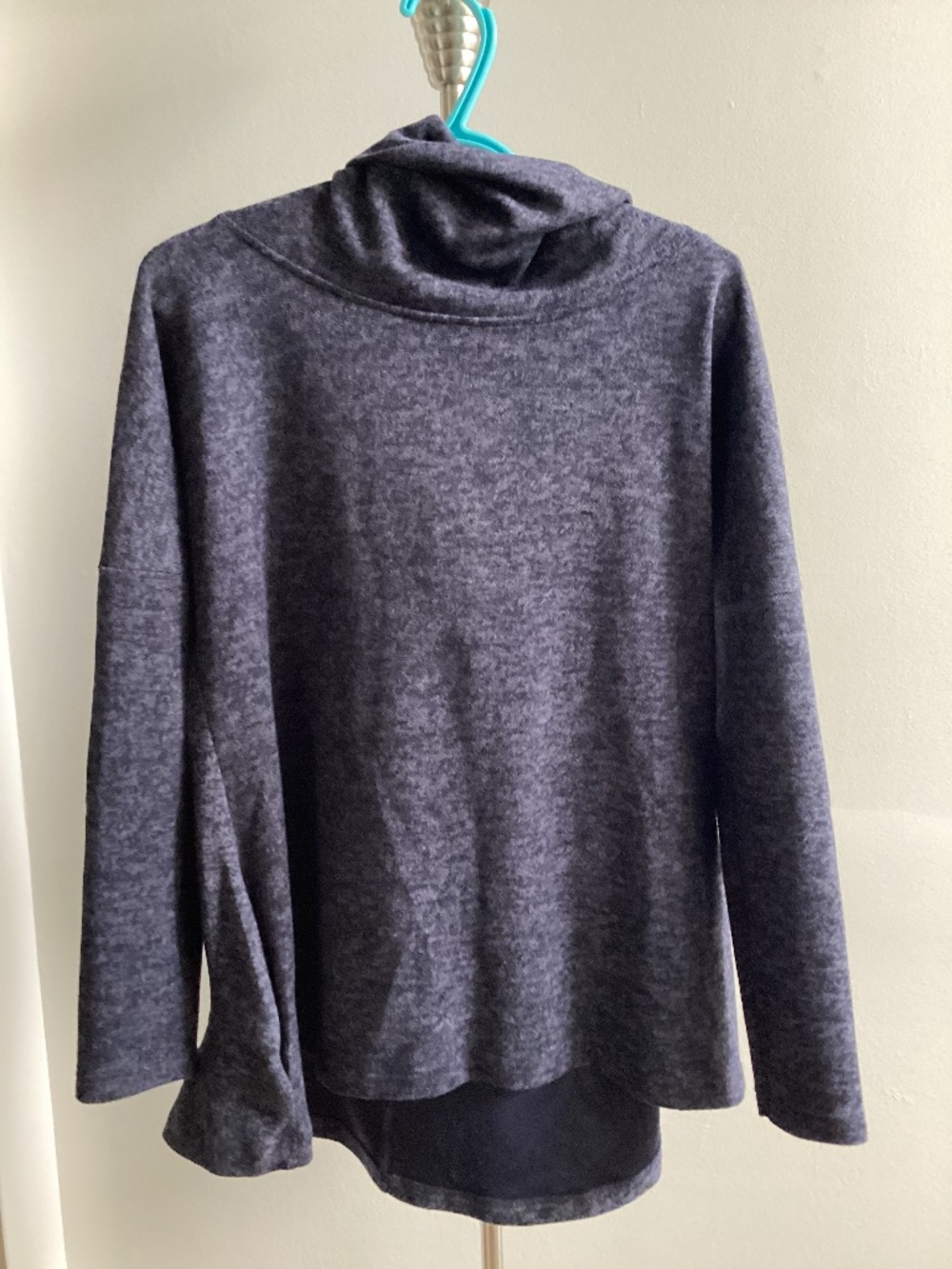 Navy heathered cowled/hooded tunic sweater